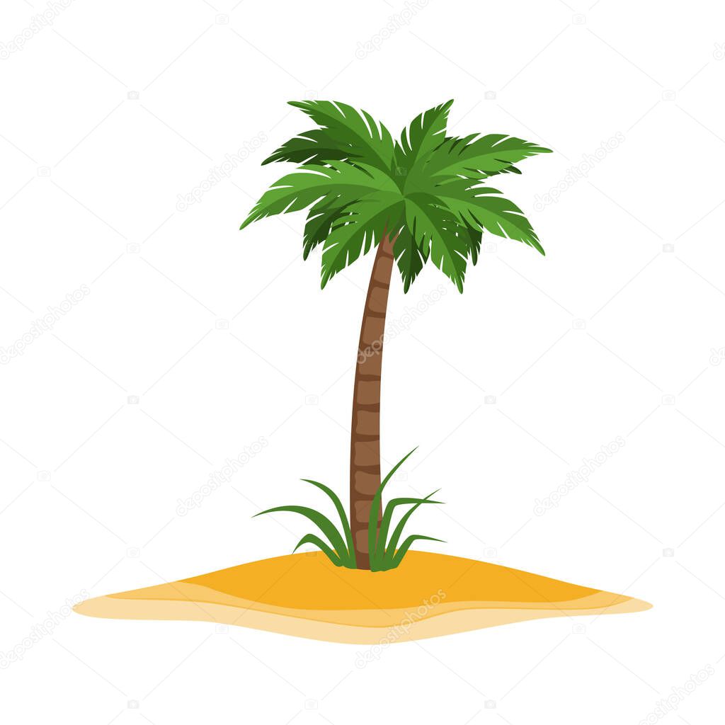Vector illustration of an island in the ocean of palm trees