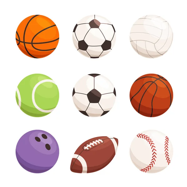 Conjunto de bolas para diferentes esportes. Equipamento desportivo para futebol, basquetebol, handebol. Ícones de esportes modernos — Vetor de Stock