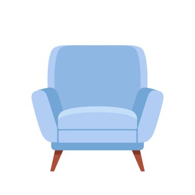 Şık mavi düz karton tarzı rahat koltuk. Oturma odası ya da ofisin bir parçası. Beyaz arkaplanda izole