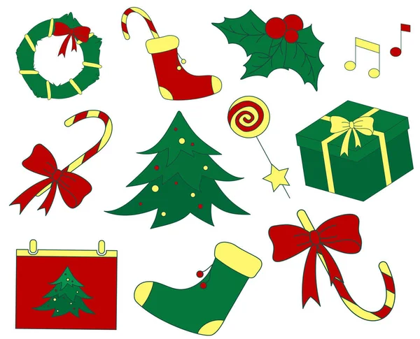 Conjunto Ícones Ano Novo Clipart Grinalda Natal Arco Fitas Ouropel — Vetor de Stock