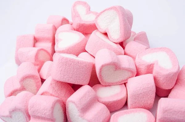 マシュマロの心臓は甘いお菓子です バレンタインコンセプト ストック画像