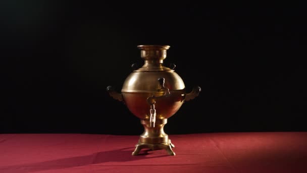 Electric Samovar Device Boiling Water Making Tea Table Woman Takes — Stock Video