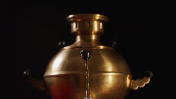 Electric Device Brewing Water Russian Culture Close Top Bottom Samovar — Stock Video
