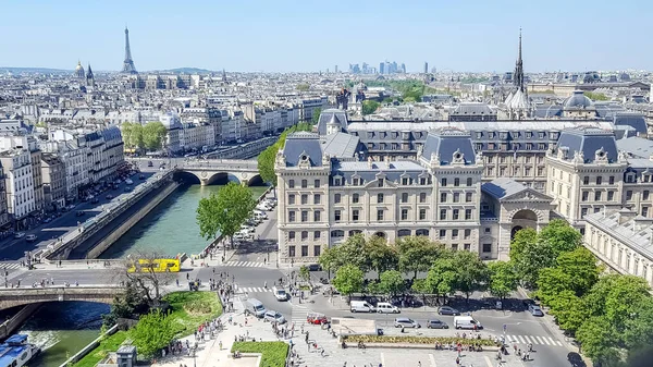 View Paris Top Notre Dame Cathedral Beautiful Day Spring Eiffel — Stock Photo, Image