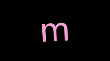 Alfa kanallı siyah bir arkaplanda 3D pembe harf. 3 boyutlu animasyon, M harfi, alfabe ve M harfinin 3 boyutlu görünümü ve dönüşüdür. Tam Hd kalitesi.