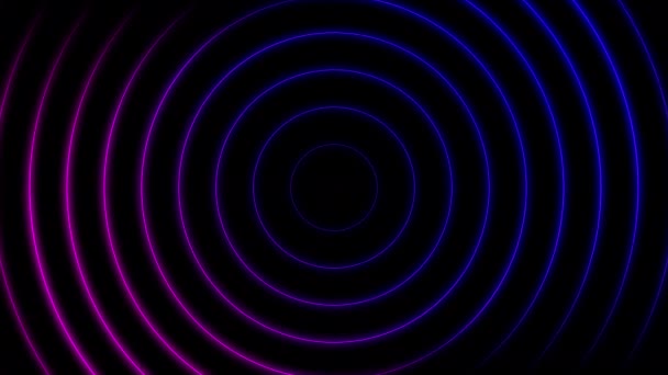 圆环的几何形状 运动的霓虹灯在黑色的背景上 无线电波效应带图形催眠效果的循环动画 业务概念的抽象背景 复古风格 — 图库视频影像