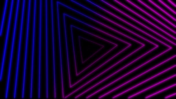 Geometrische Driehoekvorm Animatie Beweging Van Neon Driehoeken Met Verplaatsing Effect — Stockvideo