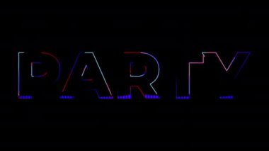 80 'lerin tarzında bir dans partisi. Ses dalgaları efektli parti metni. Parlak neon ışıklar. Retrowave ve synthwave tarzı. Giriş metni. Gece kulüpleri, LED ekranlar ve projektörler için Vj animasyonu, müzik videoları. 4k