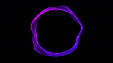 İzole edilmiş geometrik daire şekli. Soyut kinetik arka plan. Renkli kıvrımlı çizgilerin kaotik hareketi. Ses dalgası etkisi. Metin için yer aç. Mesaj, logo ve ürün sunumu için çerçeve. 4k