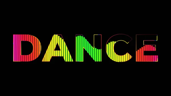 舞蹈文字 80年代风格的派对 具有声波效果的党的文字 发光的霓虹灯 逆波和综合波的风格 明信片 派对邀请函 — 图库照片