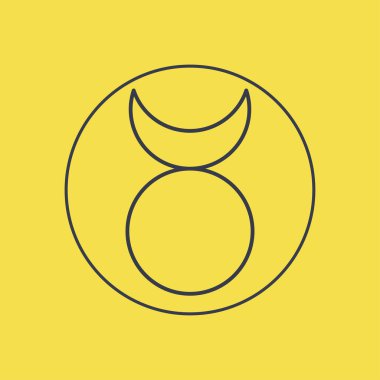 Boynuzlu tanrının cadı sembolü. Erkek tanrı, Triune Tanrıçası 'nın ortağı. Güneş ve Ay 'ın esrarengiz sembolü. Sarı zemin üzerinde mavi çizgilerle izole edilmiş vektör nesnesi