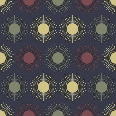 Güneş sembolü. Gezegenin kusursuz desenli astronomik sembolü. Basit bir kabile sembolü. Renkli etnik kalıplar. Yıldız falı, astronomi, astroloji, cadılık, simyadaki sihirli sembol. Vektör illüstrasyonu