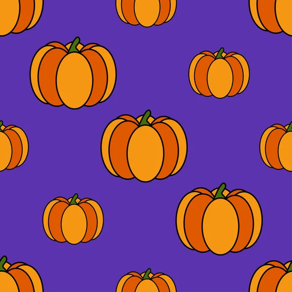 Model Fără Sudură Dovleac Halloween Dovleac Colorat Fundal Violet Model — Vector de stoc