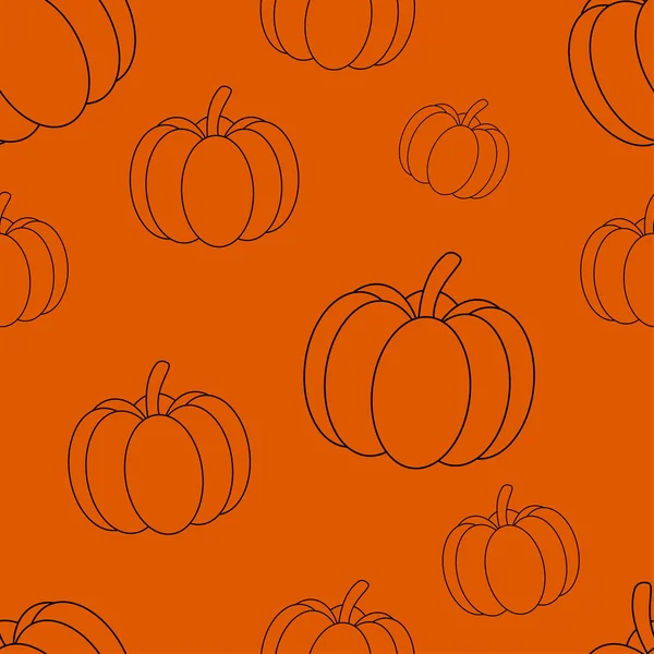 Bezešvé Halloween Dýně Vzor Černá Dýně Oranžovém Pozadí Linkové Umění — Stockový vektor