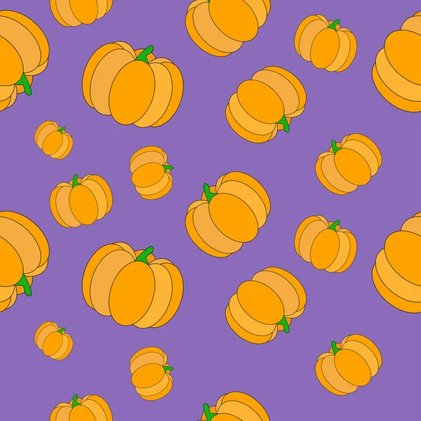 Modèle Citrouille Halloween Sans Couture Citrouille Colorée Sur Fond Violet — Image vectorielle