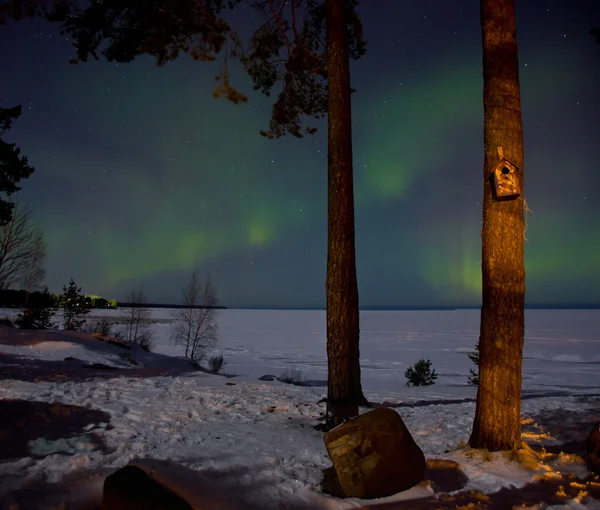 Északi fények a Ladoga-tó — Stock Fotó