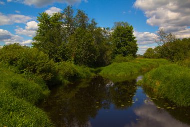asma köprü üzerinde bir nehir Novgorod Oblast, Rusya Federasyonu