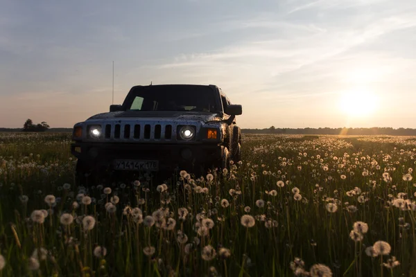 Leningrad oblast, Russia , June 4, 2016 , the first summer Out of St. Petersburg Hummer Club , the Hummer H3 is a compact four wheel drive off road and sport utility vehicle — Stock Photo, Image