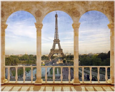 Картина, постер, плакат, фотообои "терраса с видом на париж фрески", артикул 64744809