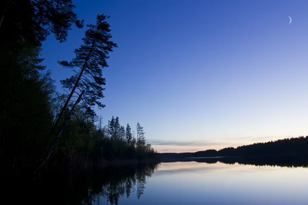 Nascer do sol no lago da floresta — Fotografia de Stock