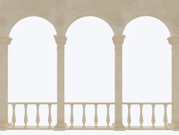 Beyaz arka plan üzerinde kemerli Teras