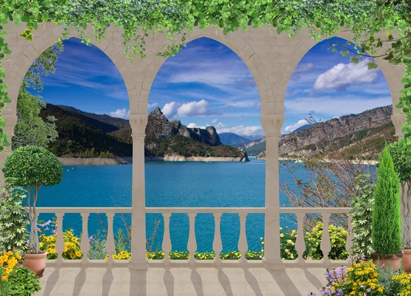 Teras manzaralı dağ gölü, Avrupa, Fransa