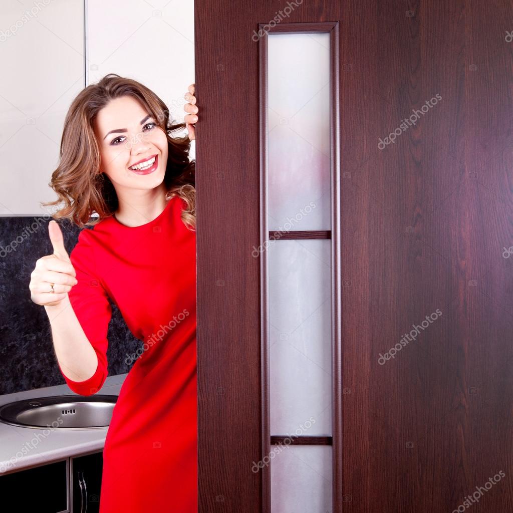 Happy Girl And Wooden Interior Doors Stock Photo C Dina777