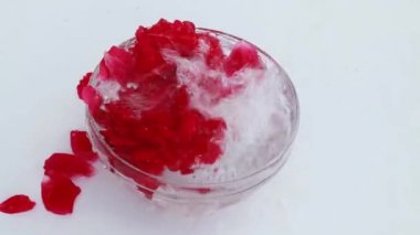 Tomurcukları ve yaprakları bir bardak su altında temiz su akışı ile