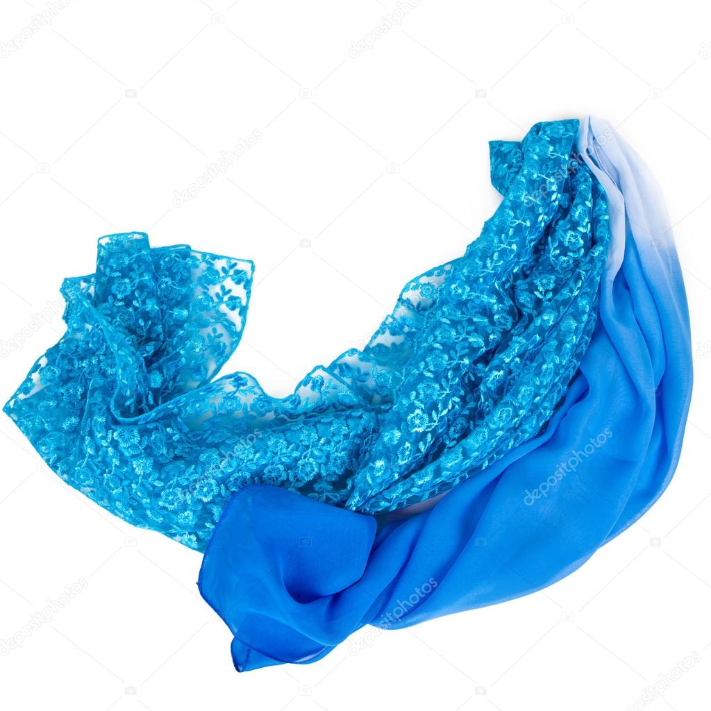 Blue silk scarf on a white background