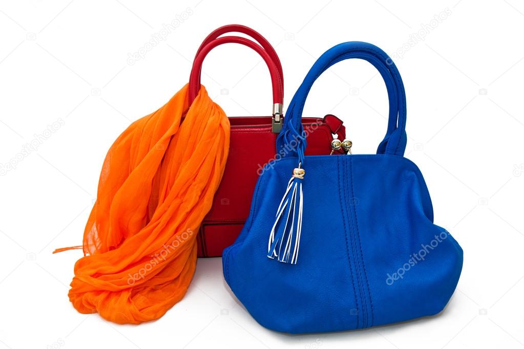 Leather bags on a white background