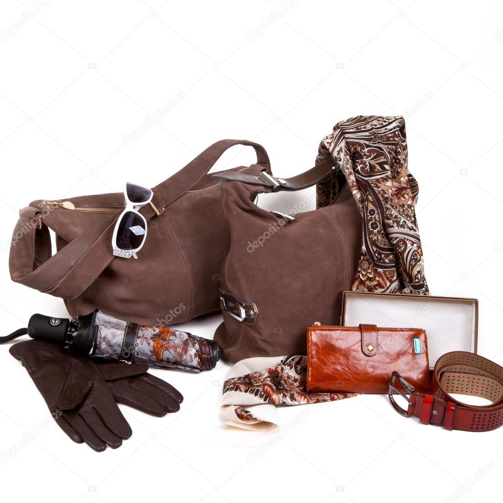 set of brown womens accessories