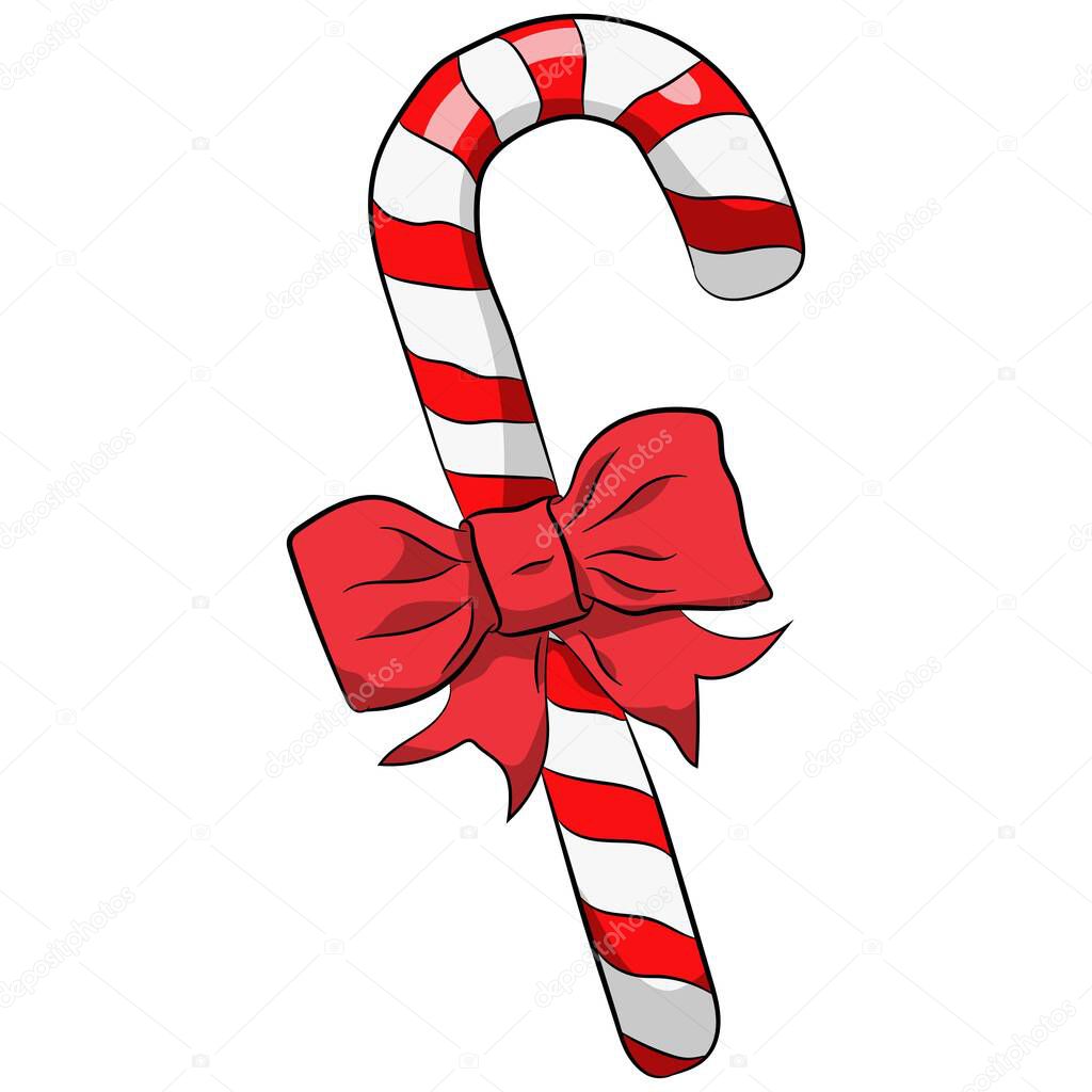 Vector illustration of an isolated Christmas cane on a white background. Simple flat style.