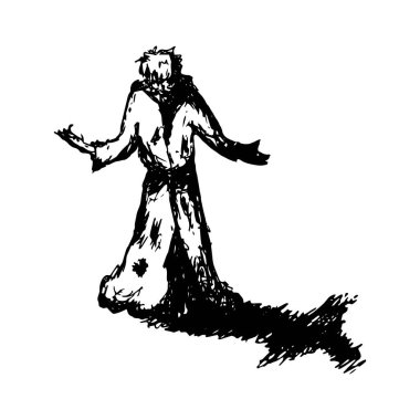 El çizimi element, siyah vektör çizimi, beyaz arka planda izole edilmiş. Kara büyücü, karalama.