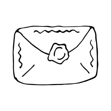 El çizimi ögesi, siyah renkli vektör çizimi beyaz arkaplanda izole edilmiş. Zarf, karalama.