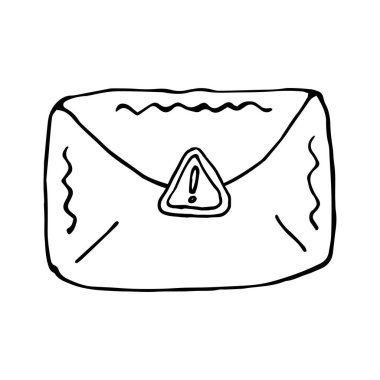 El çizimi ögesi, siyah renkli vektör çizimi beyaz arkaplanda izole edilmiş. Zarf, karalama.