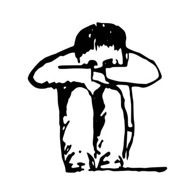 El çizimi ögesi, siyah renkli vektör çizimi beyaz arkaplanda izole edilmiş. Korkak çocuk, karala.