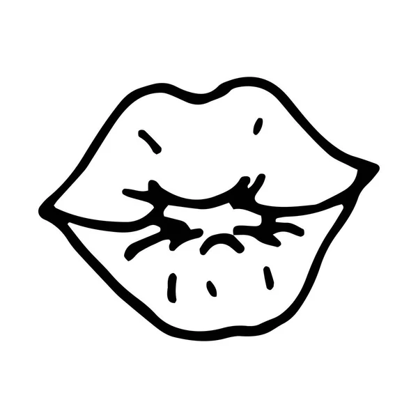 Handgetekend Element Vectorillustratie Zwarte Kleur Geïsoleerd Witte Achtergrond Lippen Krabbels — Stockvector