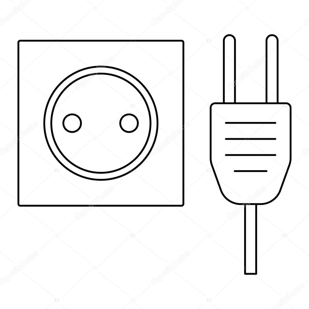Hand drawn element, vector illustration in black color isolated on white background. Socket and plug, doodle.