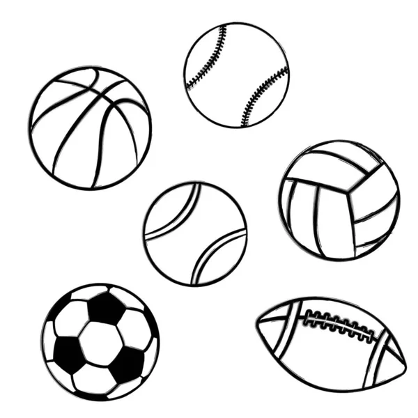 Vector Illustration Set Von Sportbällen Kritzelt Auf Weißem Hintergrund Schlichter — Stockvektor