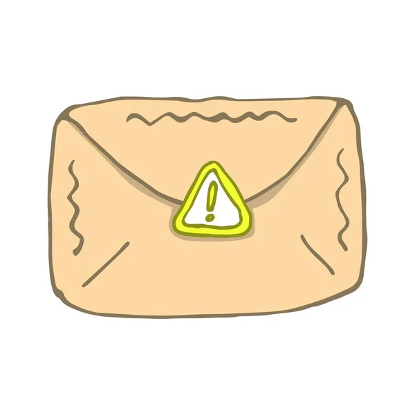 Vektör illüstrasyonu, izole nesne, beyaz arkaplanda ünlem işareti olan zarf. Basit düz biçim.