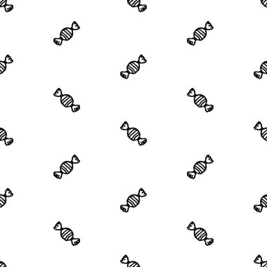 Vektör çizimi. Beyaz arka planda şeker, karalama. Kusursuz desenler.