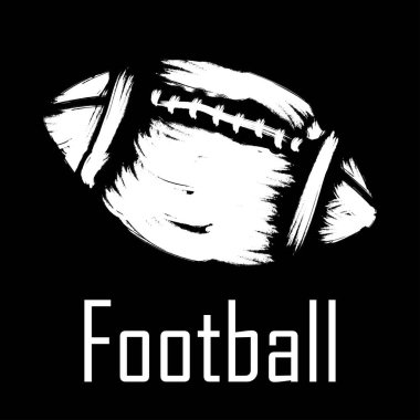 Siyah arka planda yazılı beyaz Amerikan futbol topu ikonu. Vektör illüstrasyonu.