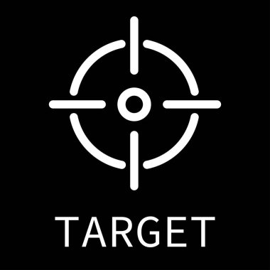 Siyah arkaplanda metni olan izole edilmiş beyaz hedef