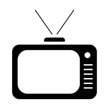 Beyaz arkaplanda izole edilmiş siyah retro TV simgesi.