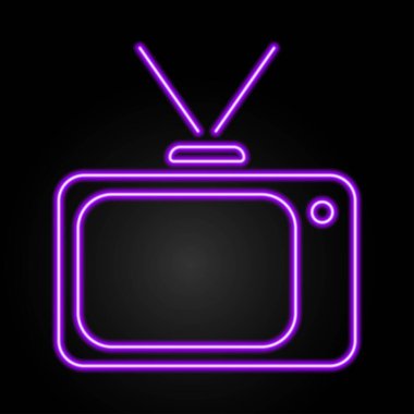 Retro tv neon tabelaları, modern parlayan pankart tasarımı, siyah arkaplanda modern tasarımın renkli eğilimi. Vektör illüstrasyonu.