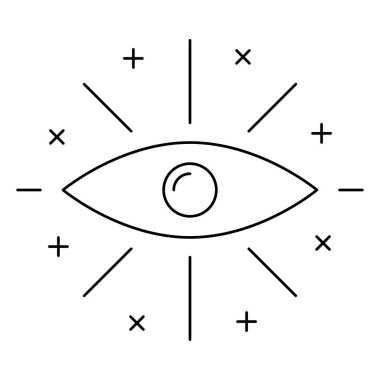 Göz ve ışık ikonu. El çizimi ögesi, vektör illüstrasyonu.