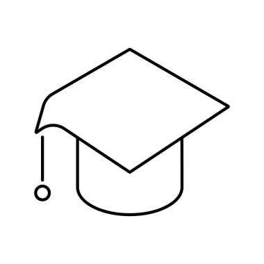 Öğrenci şapkası ikonu. El çizimi ögesi, beyaz arkaplanda siyah vektör illüstrasyonu.