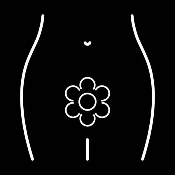 Icono Blanco Aislado Ciclo Menstrual Con Flor Sobre Fondo Negro — Archivo Imágenes Vectoriales