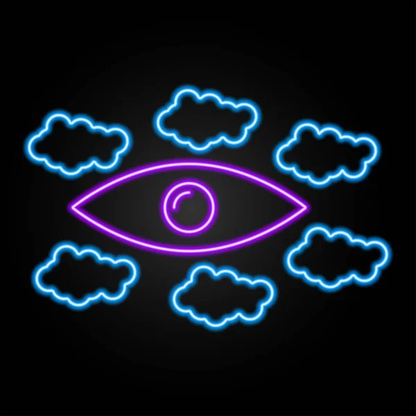 Eye Clouds Neon Sign Modern Glowing Banner Design Colorful Trend — Stock Vector