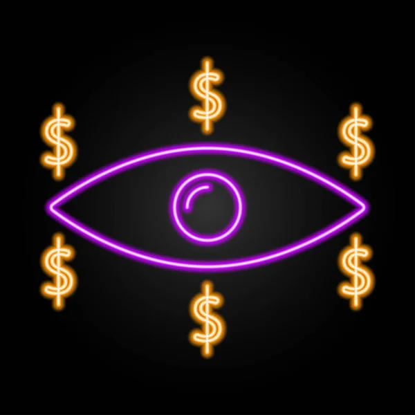 Oog Geld Neon Teken Moderne Gloeiende Banner Ontwerp Kleurrijke Moderne — Stockvector